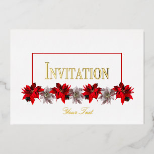 Witte en Rode Poinsettia Folie Uitnodiging