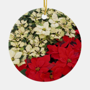 Witte en Rode Poinsettia's I Feestelijke Bloemstuk Keramisch Ornament