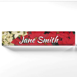 Witte en Rode Poinsettia's I Vakantiebloemen Naambordje