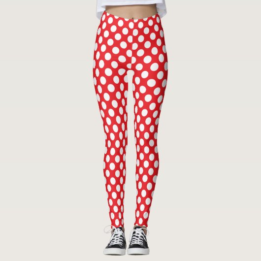 Witte en rode pokkendot leggings (Voorkant)