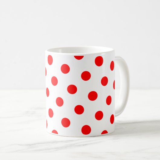 Witte en rode pokkendots koffiemok (Voorkant rechts)