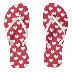 Witte en rode polka harten teenslippers