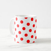 Witte en rode polka stippen koffiemok (Voorkant links)