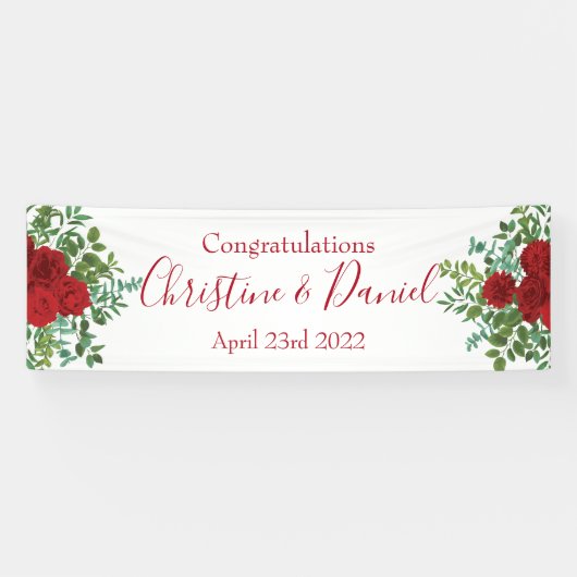 Witte en rode pony's en Roos-Floral bruiloft Spandoek (Horizontaal)