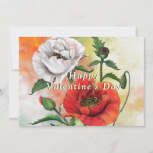 Witte en rode Poppies Valentijnsdag Kaart