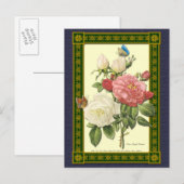 Witte en rode rozen Botanische Briefkaart (Voorkant / Achterkant)
