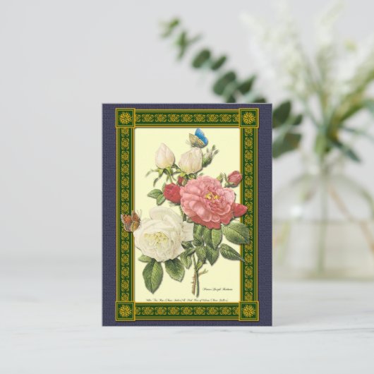 Witte en rode rozen Botanische Briefkaart (Staand voorkant)