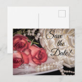 Witte en rode rozen, Rings, Bouquet, Pearls Briefk Uitnodiging Briefkaart (Voorkant / Achterkant)