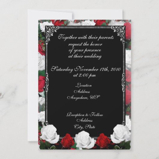 Witte en rode rozen Weddenschap Foto-uitnodigingen Kaart (Achterkant)