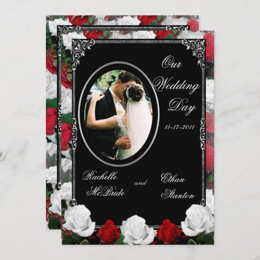 Witte en rode rozen Weddenschap Foto-uitnodigingen Kaart (Voorkant / Achterkant)