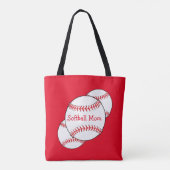 Witte en rode softbal moeder sport Canvas tas (Achterkant)