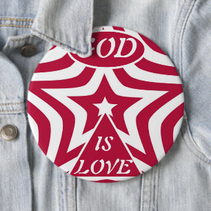 Witte en rode ster "God Is Liefde" hoogcontrast s Ronde Button 6,0 Cm