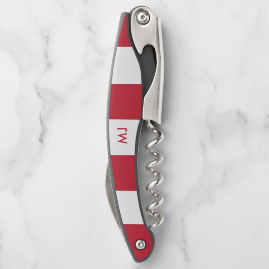 Witte en rode strepen monogram kurkentrekker (Achterkant)