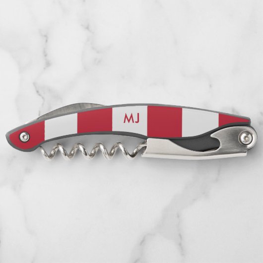 Witte en rode strepen monogram kurkentrekker (Achterkant)