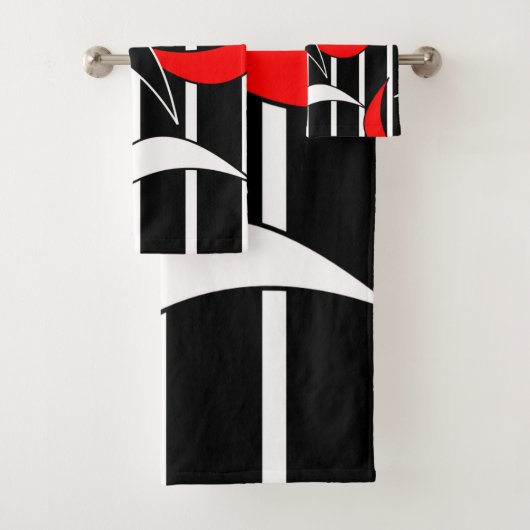 Witte en rode strepen op zwarte doekset bad handdoek (Insitu)