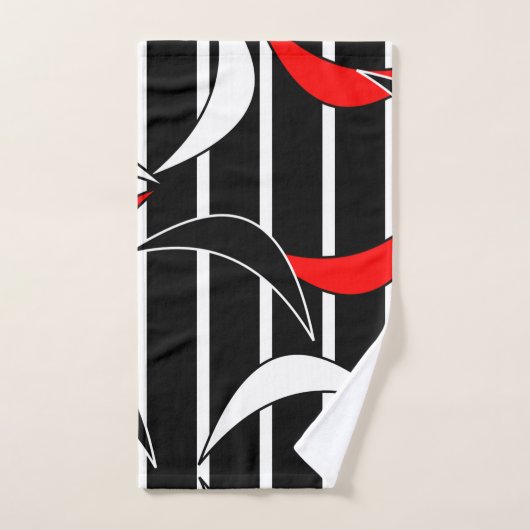 Witte en rode strepen op zwarte doekset bad handdoek (Handdoek)