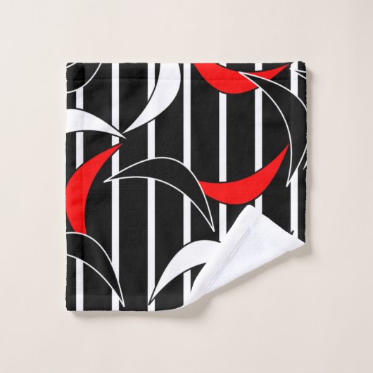 Witte en rode strepen op zwarte doekset bad handdoek (Wasdoekje)