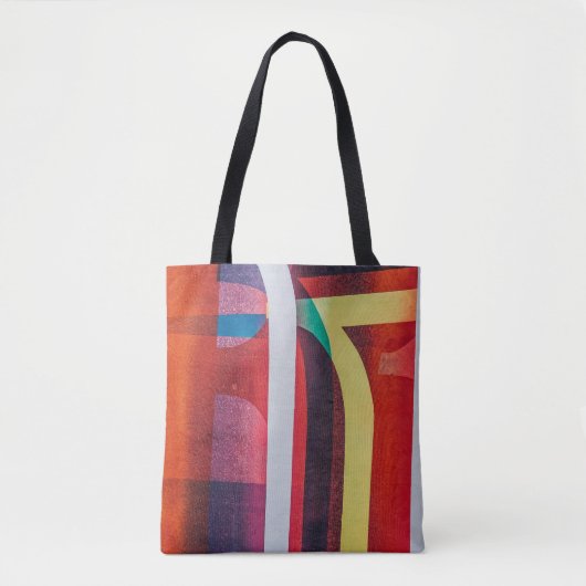 Witte en rode textiel tote bag (Voorkant)