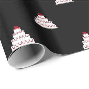 Witte en rode trouwtaart op zwart cadeaupapier