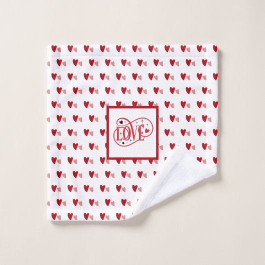 Witte en Rode Valentijn Harten LIEFDE Bad Handdoek (Wasdoekje)