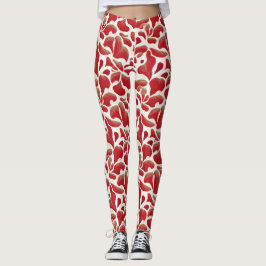 Witte en rode vliegende bladeren die het patroon h leggings