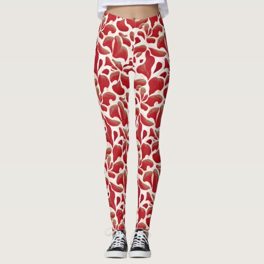 Witte en rode vliegende bladeren die het patroon h leggings (Voorkant)