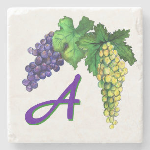 Witte en rode wijndruiven Art Aangepast monogram Stenen Onderzetter
