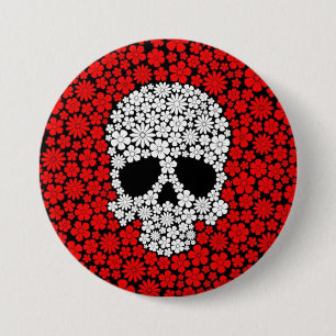 Witte en rode wilde bloemen ronde button 7,6 cm