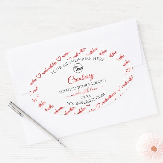 Witte en rode Word Cloud-productlabels met Logo Ovale Sticker (Envelop)