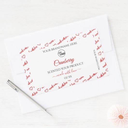 Witte en rode Word Cloud-productlabels met Logo Rechthoekige Sticker (Envelop)