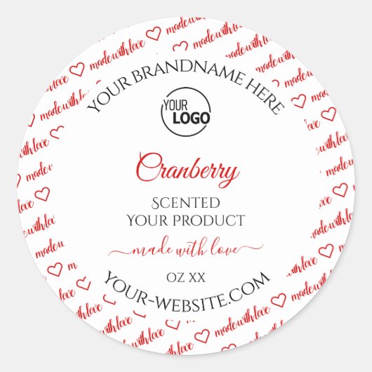 Witte en rode Word Cloud-productlabels met Logo Ronde Sticker (Voorkant)