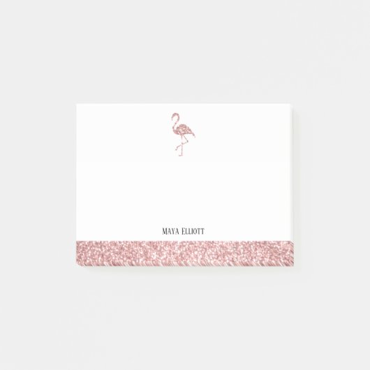 Witte en Roos Gold Faux Glitter Flamingo & Border Post-it® Notes (Voorkant)