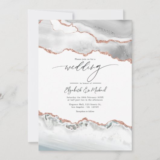 Witte en Roos gouden agaat bruiloft QR-code Kaart (Voorkant)