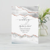 Witte en Roos gouden agaat bruiloft QR-code Kaart (Staand voorkant)