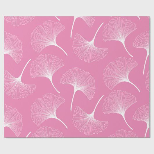 Witte en roze abstracte bladeren cadeaupapier (Vlak)
