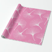 Witte en roze abstracte bladeren cadeaupapier (Uitgerold)
