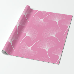 Witte en roze abstracte bladeren cadeaupapier