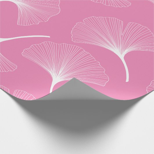 Witte en roze abstracte bladeren cadeaupapier (Hoek)