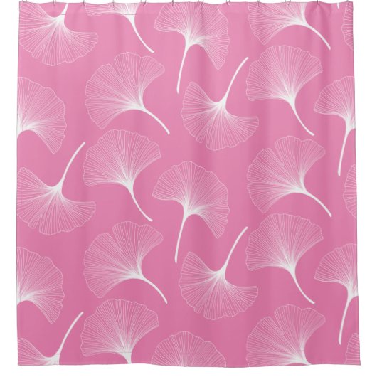 Witte en roze abstracte bladeren douchegordijn (Voorkant)