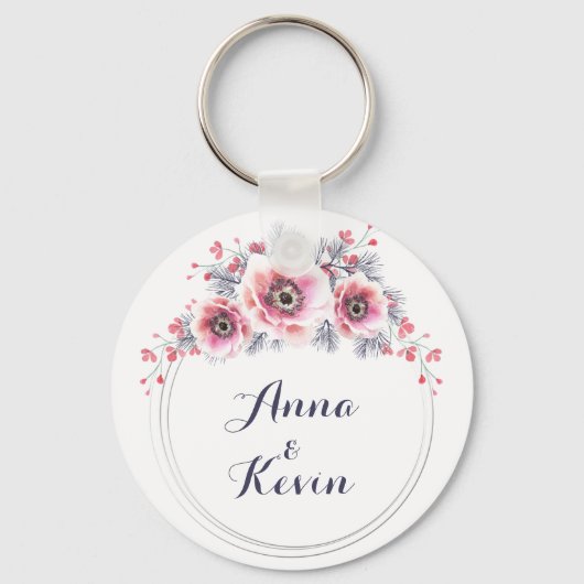 Witte en roze anemonen, bloemzwavel. sleutelhanger (Voorkant)