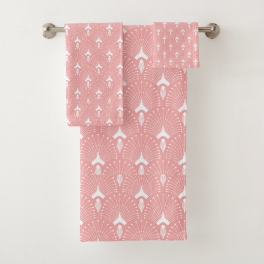 Witte en roze art-deco-patroon bad handdoek (Insitu)