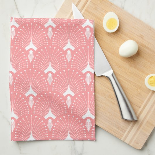 Witte en roze art-deco-patroon theedoek (Quarter Fold)