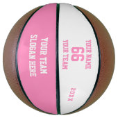 Witte en roze basketbal met naam, nummer, team (Verticaal)