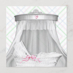 Witte en Roze Bassinet Baby Meisje Douche Kaart