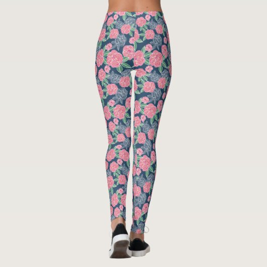 Witte en roze bloemblauw leggings (Achterkant)