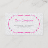 Witte en roze bloemdamast visitekaartje (Achterkant)