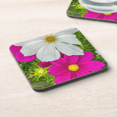 Witte en roze bloemen harde plastic onderzetters (Linkerzijde)