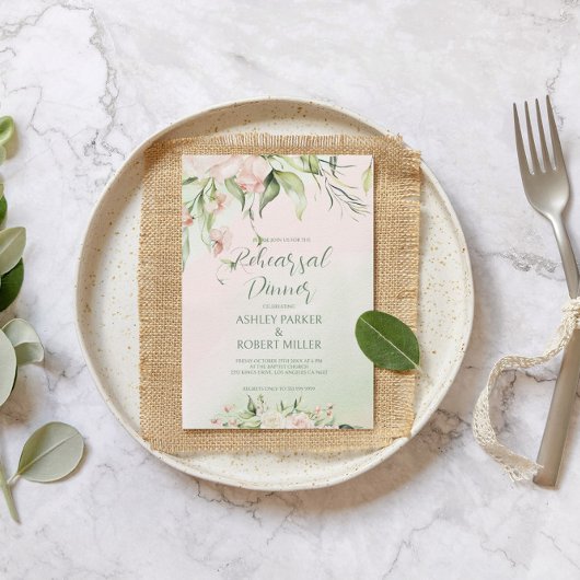 Witte en roze bloemen repetitie Dinner Invite Kaart