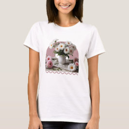 Witte en roze bloemen t-shirt