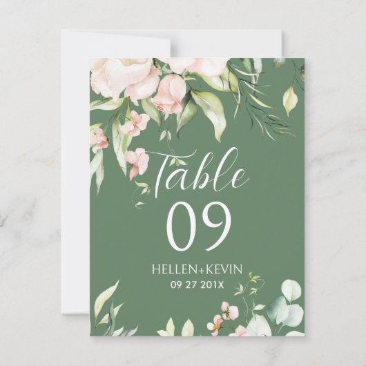 Witte en roze bloemen Tafelnummer (Achterkant)